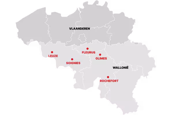 Kaart locaties depanage Wallonië